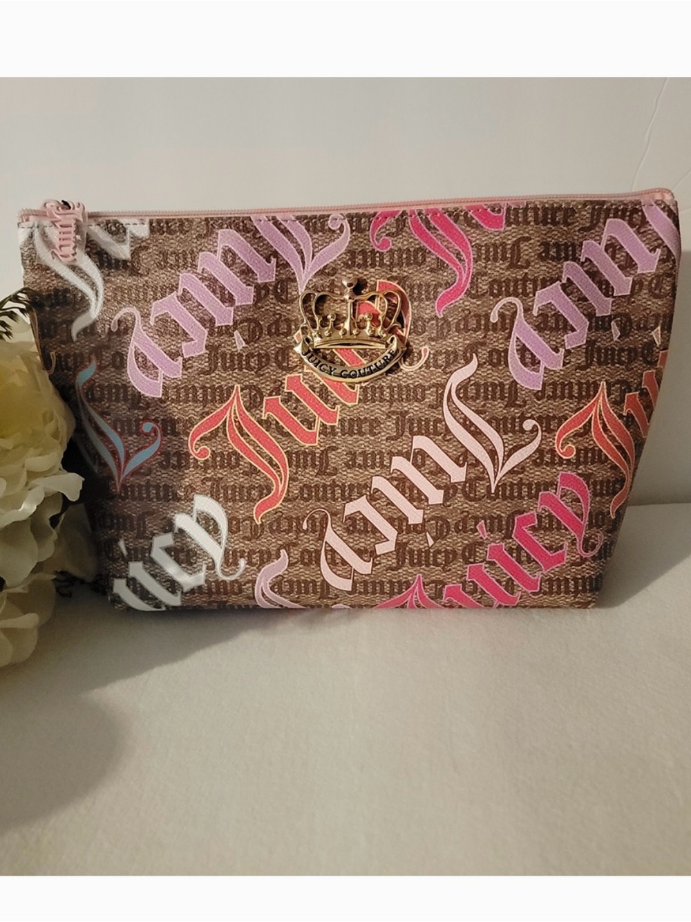NWT Juicy Couture Pink Script Logo Cosmetic Pouch
